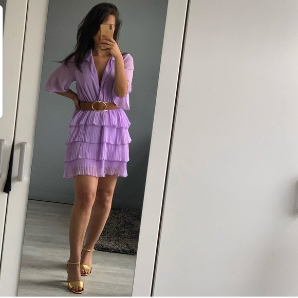 zara pleated dress with belt